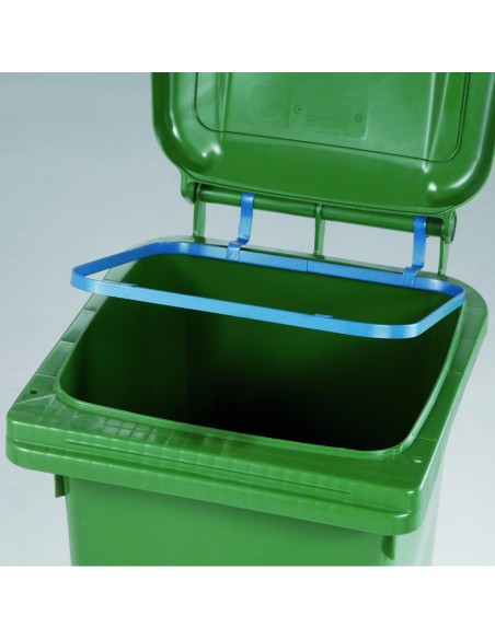 Metalinis rėmas, skirtas pritvirtinti šiukšlių maišą prie 240L talpos šiukšliadėžės