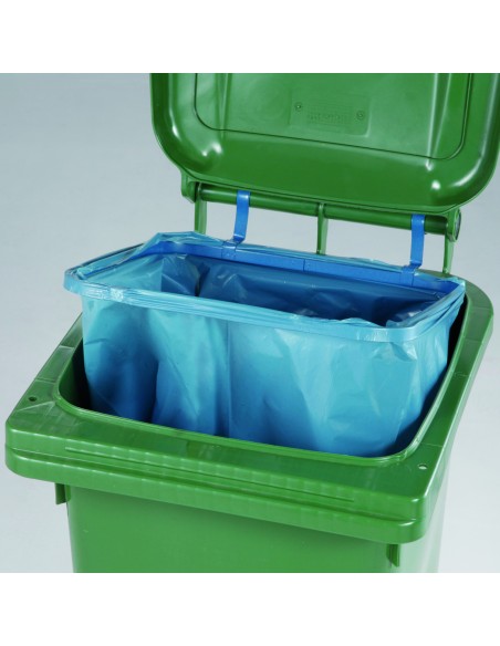 Metalinis rėmas, skirtas pritvirtinti šiukšlių maišą prie 240L talpos šiukšliadėžės