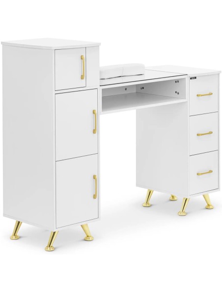 Kosmetikos stalas manikiūro stiklui viršus 3 stalčiai 3 spintelės 140 x 50 cm - baltas auksas
 
Kosmetikos stalas manikiūro stiklui viršus 3 stalčiai 3 spintelės 140 x 50 cm - baltas auksas