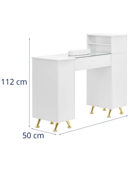 Kosmetikos stalas manikiūro stiklui viršus 3 stalčiai 3 spintelės 140 x 50 cm - baltas auksas
 
Kosmetikos stalas manikiūro stiklui viršus 3 stalčiai 3 spintelės 140 x 50 cm - baltas auksas