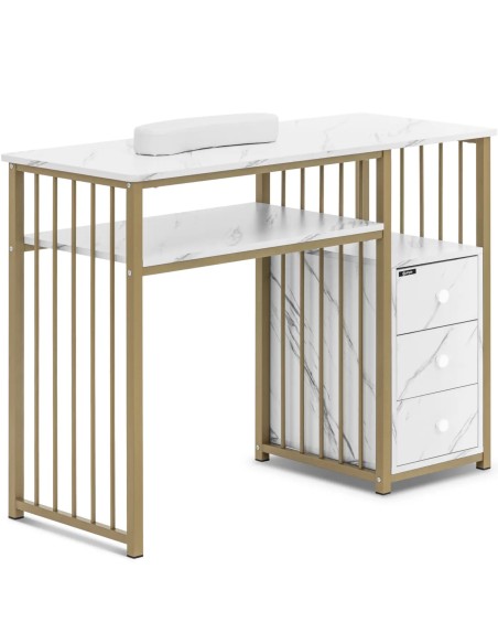Manikiūro kosmetikos stalas su rankų atrama 3 stalčiais 110 x 46 cm – marmurinis auksas
 
Manikiūro kosmetikos stalas su rankų atrama 3 stalčiais 110 x 46 cm – marmurinis auksas