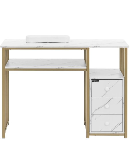 Manikiūro kosmetikos stalas su rankų atrama 3 stalčiais 110 x 46 cm – marmurinis auksas
 
Manikiūro kosmetikos stalas su rankų atrama 3 stalčiais 110 x 46 cm – marmurinis auksas