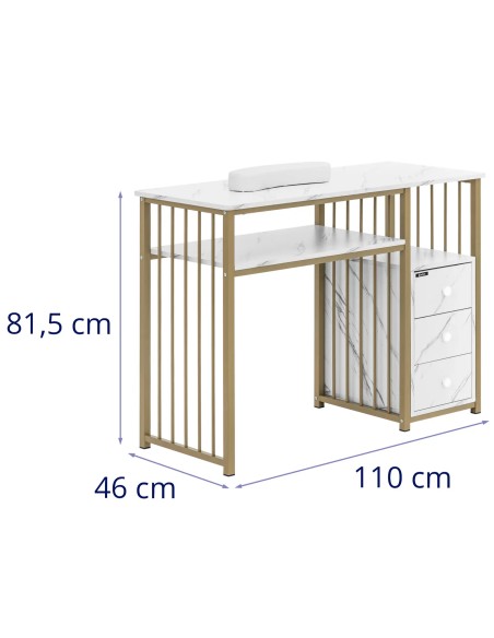 Manikiūro kosmetikos stalas su rankų atrama 3 stalčiais 110 x 46 cm – marmurinis auksas
 
Manikiūro kosmetikos stalas su rankų atrama 3 stalčiais 110 x 46 cm – marmurinis auksas