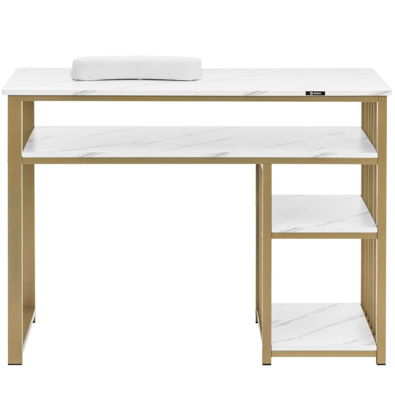 Kosmetinis manikiūro stalas su metaline rankų atrama 110 x 46 cm - marmurinis auksas