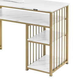 
Kosmetinis manikiūro stalas su metaline rankų atrama 110 x 46 cm - marmurinis auksas

