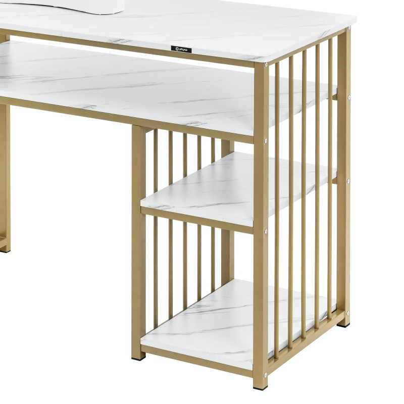 Kosmetinis manikiūro stalas su metaline rankų atrama 110 x 46 cm - marmurinis auksas