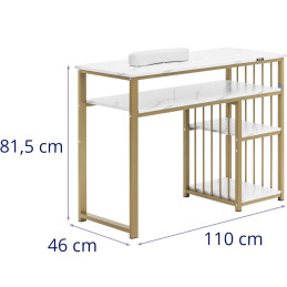 
Kosmetinis manikiūro stalas su metaline rankų atrama 110 x 46 cm - marmurinis auksas
