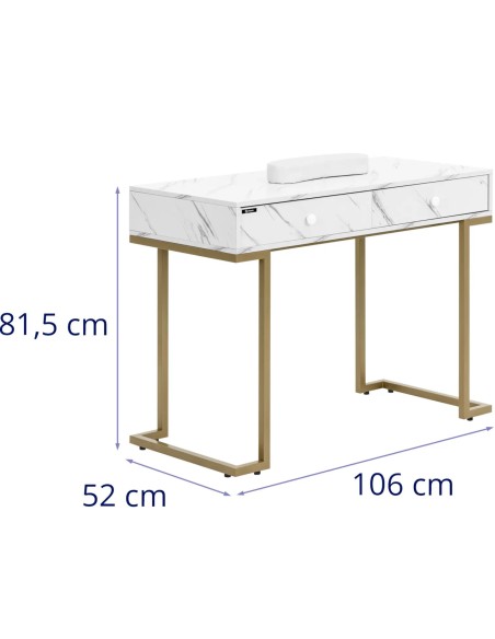 Manikiūro kosmetikos stalas su rankų atrama 2 stalčiais 106 x 52 cm – marmurinis auksas
 
Manikiūro kosmetikos stalas su rankų atrama 2 stalčiais 106 x 52 cm – marmurinis auksas