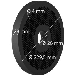 
Matrica granuliavimo mašinai WIE-PM-2000 sk. 229,5 x 28 mm skylės 4 mm
