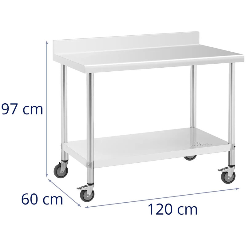 Sieninis stalviršio stalas su ratlankiu ant ratukų 1 lentyna 120 x 60 cm iki 158 kg