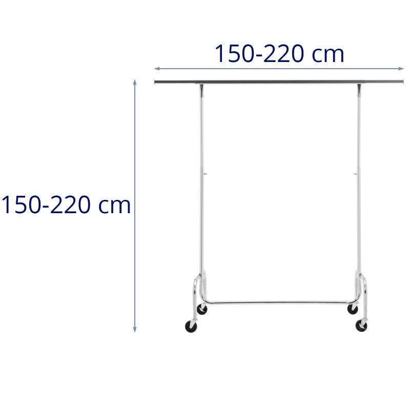 Stovima drabužių kabykla ant ratukų, reguliuojama 150-220 cm