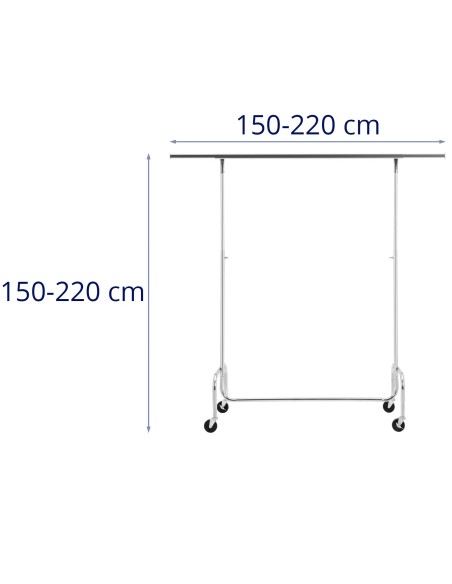 Stovima drabužių kabykla ant ratukų, reguliuojama 150-220 cm
 
Stovima drabužių kabykla ant ratukų, reguliuojama 150-220 cm