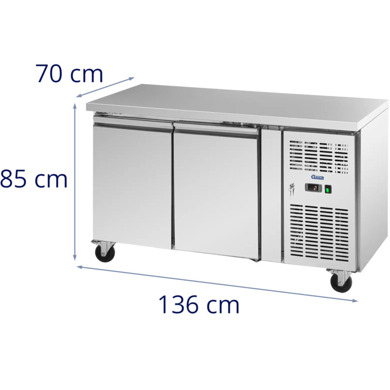 Šaldomas maitinimo stalas ant ratų 2 kamerų 260 l 136x70x85 cm