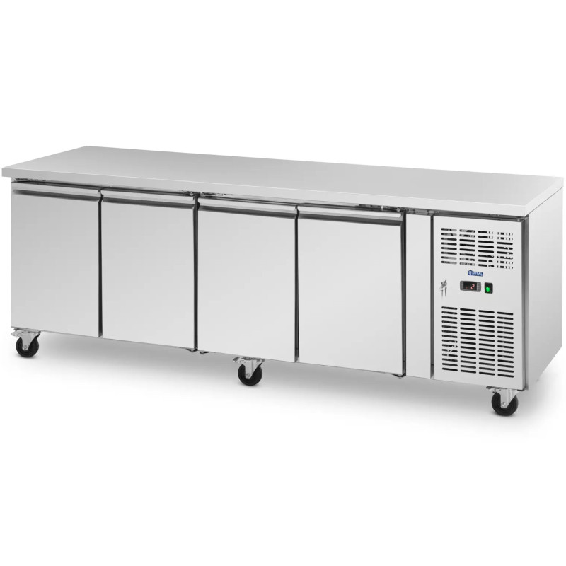 Šaldomas maitinimo stalas ant ratų 4 kamerų 550 l 223x70x85 cm