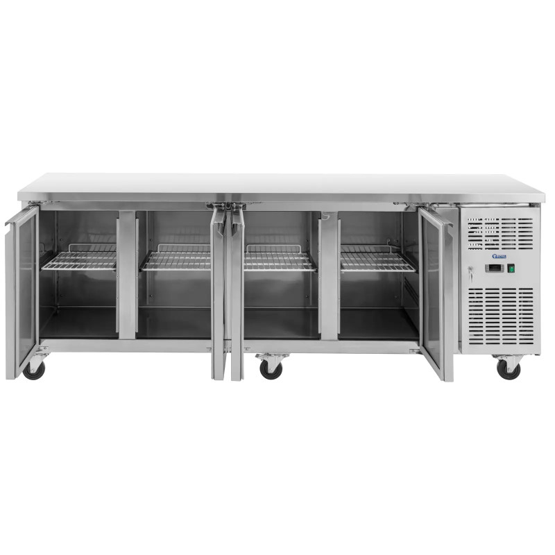 Šaldomas maitinimo stalas ant ratų 4 kamerų 550 l 223x70x85 cm