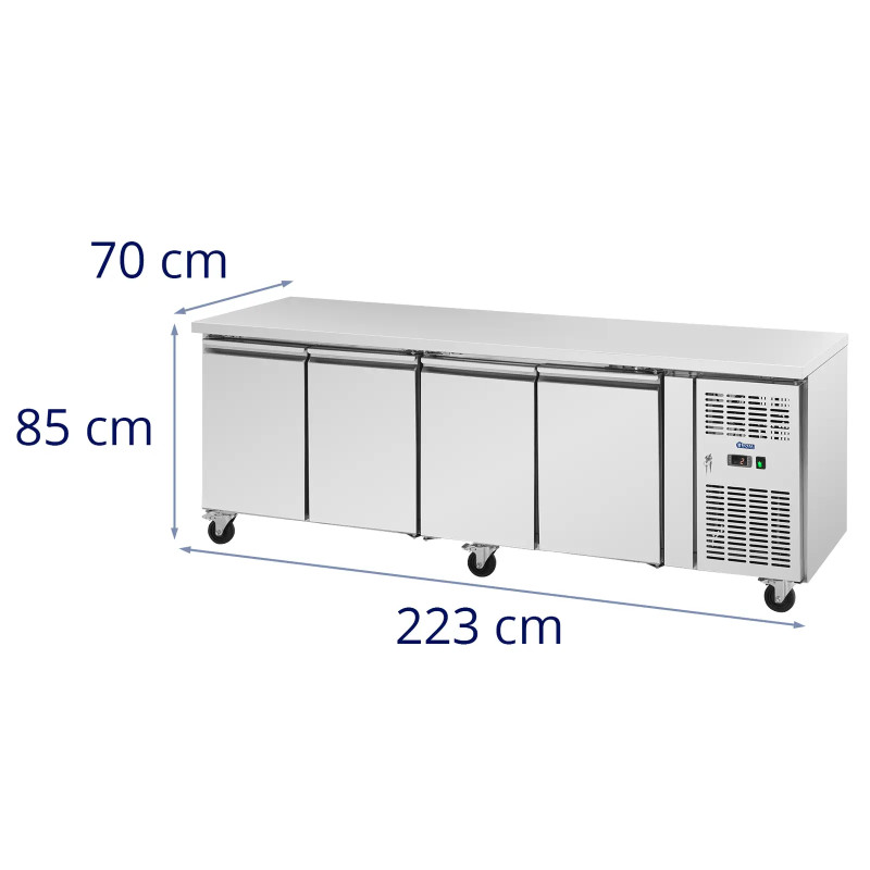 Šaldomas maitinimo stalas ant ratų 4 kamerų 550 l 223x70x85 cm