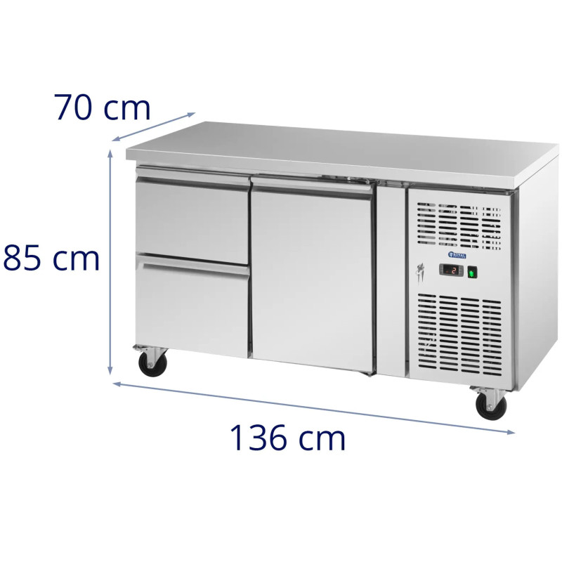 Šaldomas maitinimo stalas ant ratukų 1 skyrius 2 stalčiai 280 l 70x136x85 cm