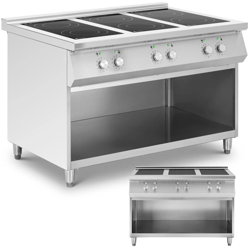 
Atskirai pastatoma indukcinė viryklė atviru pagrindu 6 degikliais 25,5 kW
