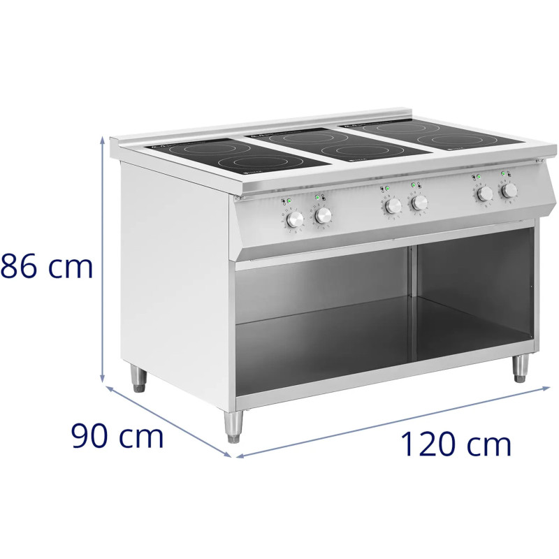 Atskirai pastatoma indukcinė viryklė atviru pagrindu 6 degikliais 25,5 kW