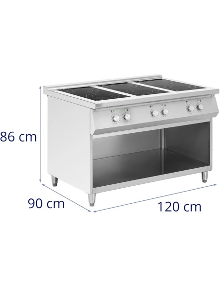 Atskirai pastatoma indukcinė viryklė atviru pagrindu 6 degikliais 25,5 kW
 
Atskirai pastatoma indukcinė viryklė atviru pagrindu 6 degikliais 25,5 kW