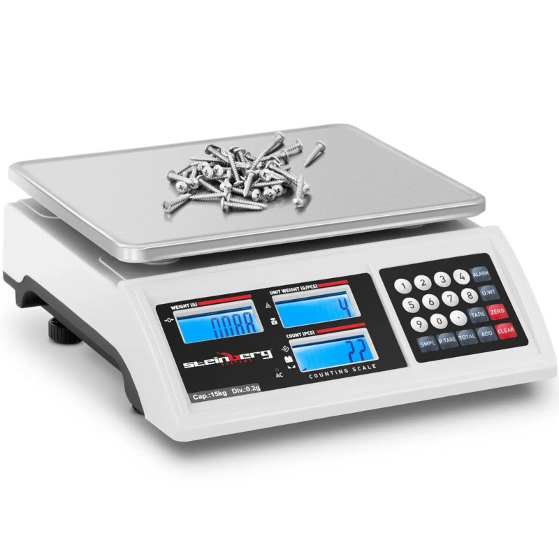 Komercinių parduotuvių svarstyklių skaičiavimas LCD RS232 15000 g / 0,2 g