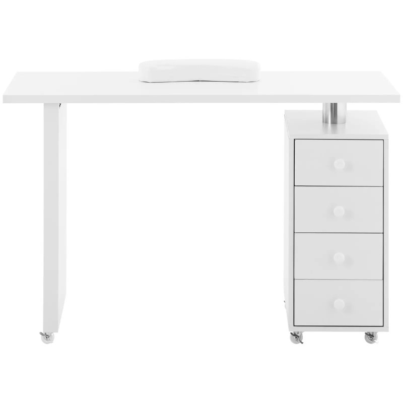 Manikiūro kosmetikos stalas su rankų atrama 4 stalčiais 119 x 45 cm - baltas