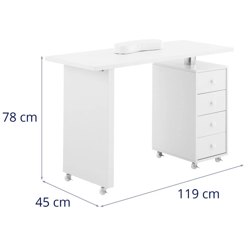 Manikiūro kosmetikos stalas su rankų atrama 4 stalčiais 119 x 45 cm - baltas