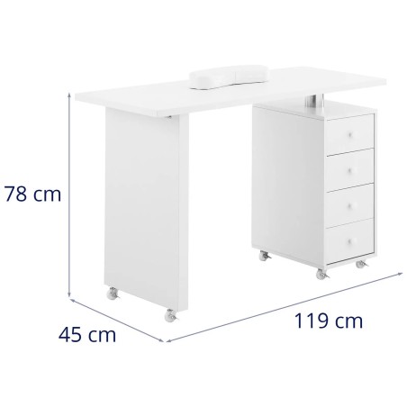 Manikiūro kosmetikos stalas su rankų atrama 4 stalčiais 119 x 45 cm - baltas
 
Manikiūro kosmetikos stalas su rankų atrama 4 stalčiais 119 x 45 cm - baltas