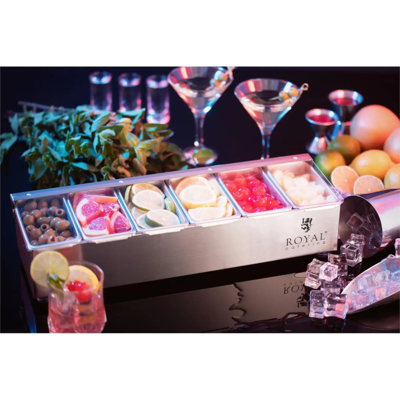 
Barmeno organizatoriaus indas gėrimų priedams su dangteliu 6 x 0,4 l
