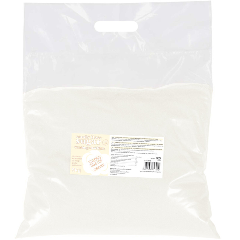 Cukrus cukraus vatos mašinai, granuliacija 0,8-1,2 mm, natūralaus skonio, BALTAS, 5 kg