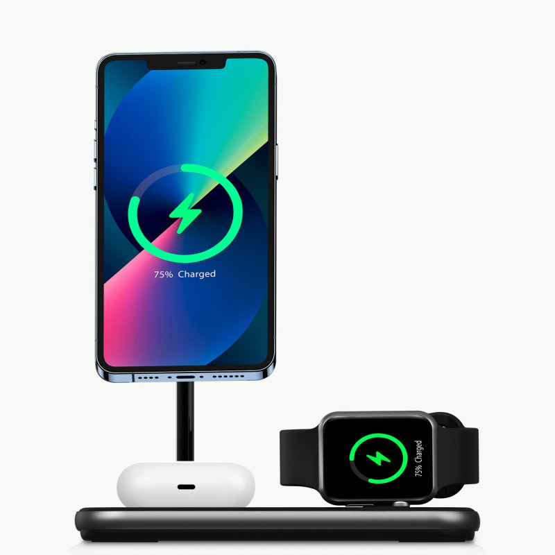 MFM Mfi indukcinio įkrovimo stoties įkroviklis, skirtas iPhone AirPods Pro Apple Watch pilkas