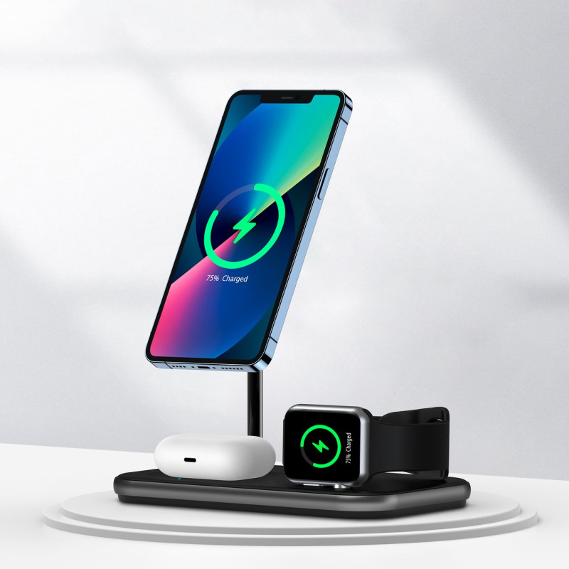 MFM Mfi indukcinio įkrovimo stoties įkroviklis, skirtas iPhone AirPods Pro Apple Watch pilkas