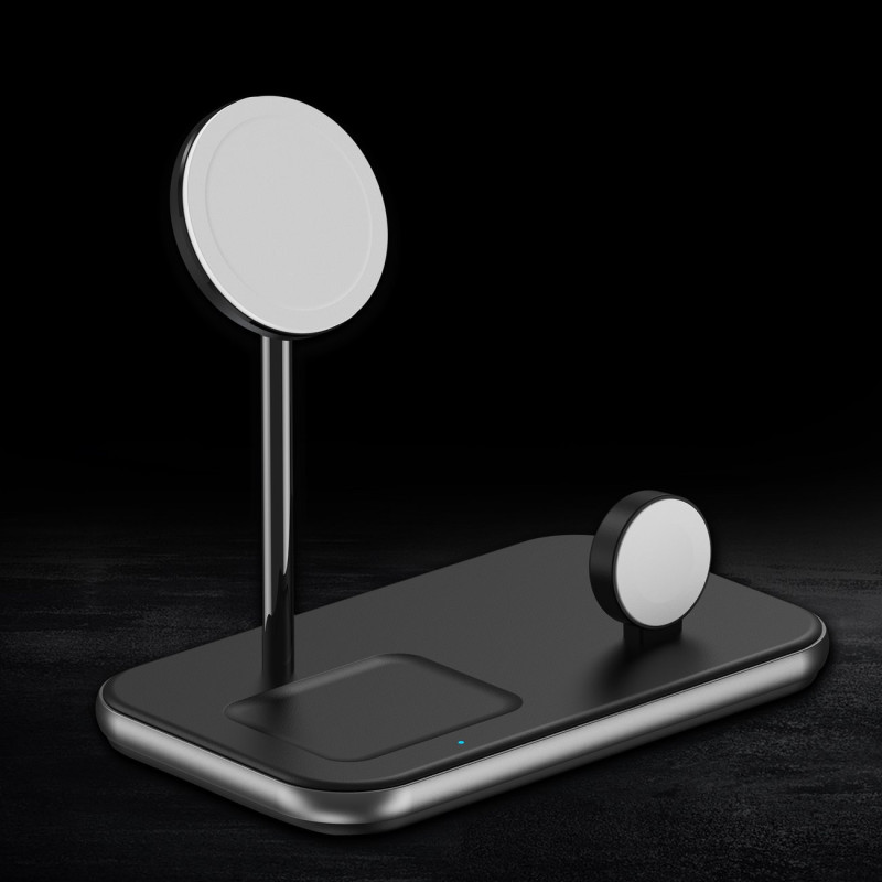 MFM Mfi indukcinio įkrovimo stoties įkroviklis, skirtas iPhone AirPods Pro Apple Watch pilkas