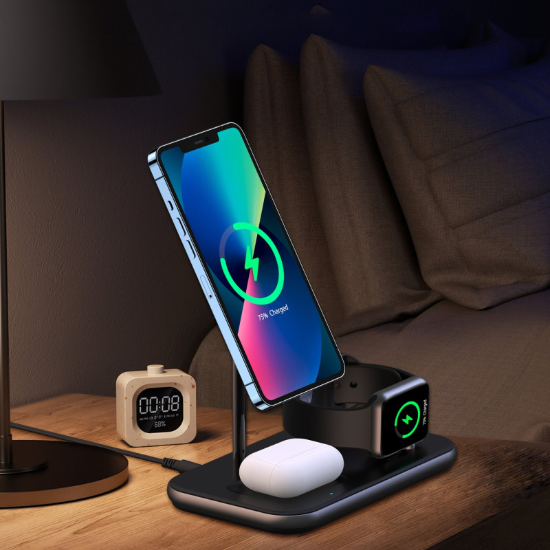 MFM Mfi indukcinio įkrovimo stoties įkroviklis, skirtas iPhone AirPods Pro Apple Watch pilkas