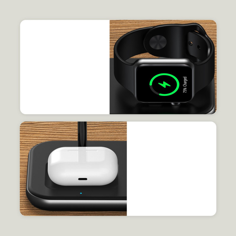 MFM Mfi indukcinio įkrovimo stoties įkroviklis, skirtas iPhone AirPods Pro Apple Watch pilkas