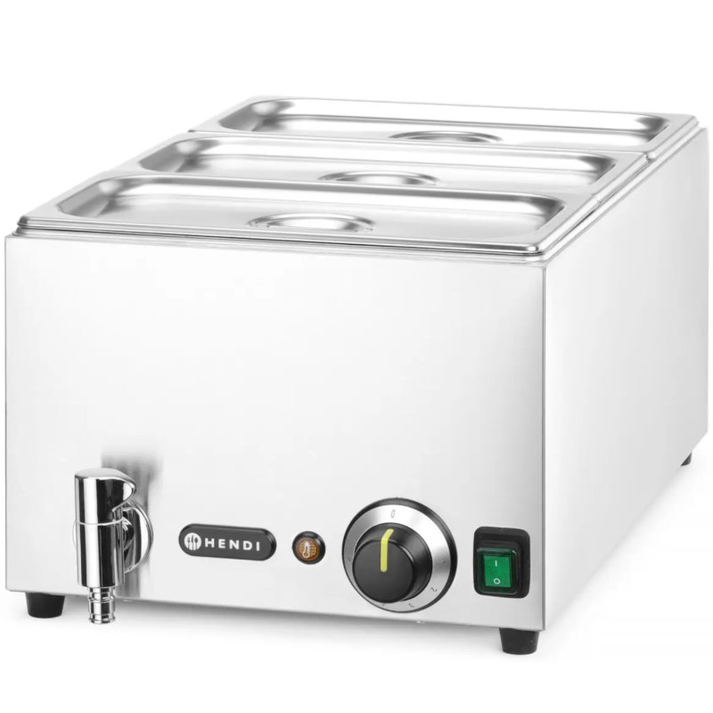 
Bain-marie maisto šildytuvas su čiaupu 3x GN 1/ 3 100 mm su dangteliais 1000 W
