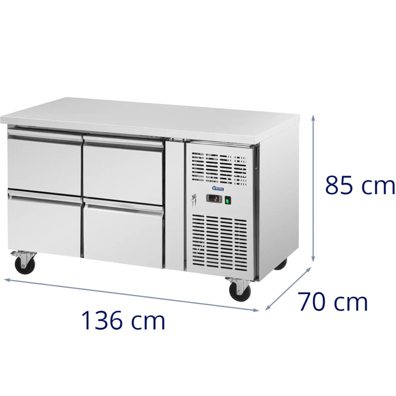 Šaldomas maitinimo stalas ant ratukų 4 stalčiai 280 l 136 x 70 x 85 cm