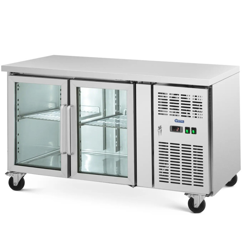 
Šaldomas stalas ant ratų, 2 durys, įstiklintas, 280 l, 136 x 70 x 85 cm
