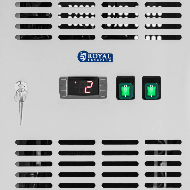 Šaldomas stalas ant ratų, 2 durys, įstiklintas, 280 l, 136 x 70 x 85 cm