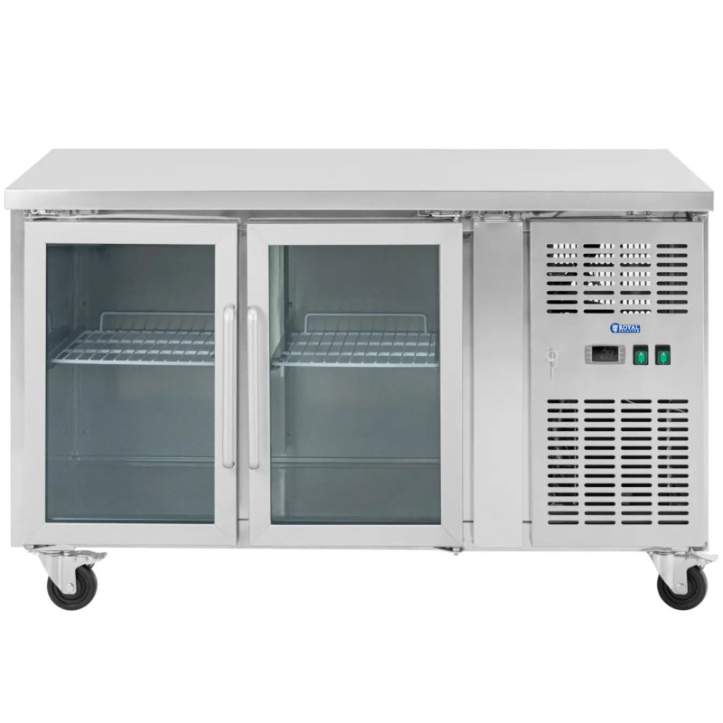 Šaldomas stalas ant ratų, 2 durys, įstiklintas, 280 l, 136 x 70 x 85 cm