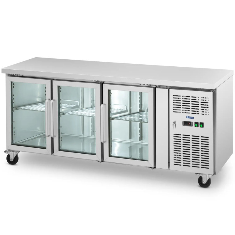 Šaldomas stalas ant ratų 3 durys įstiklintos 410 l 179,5 x 73 x 85 cm