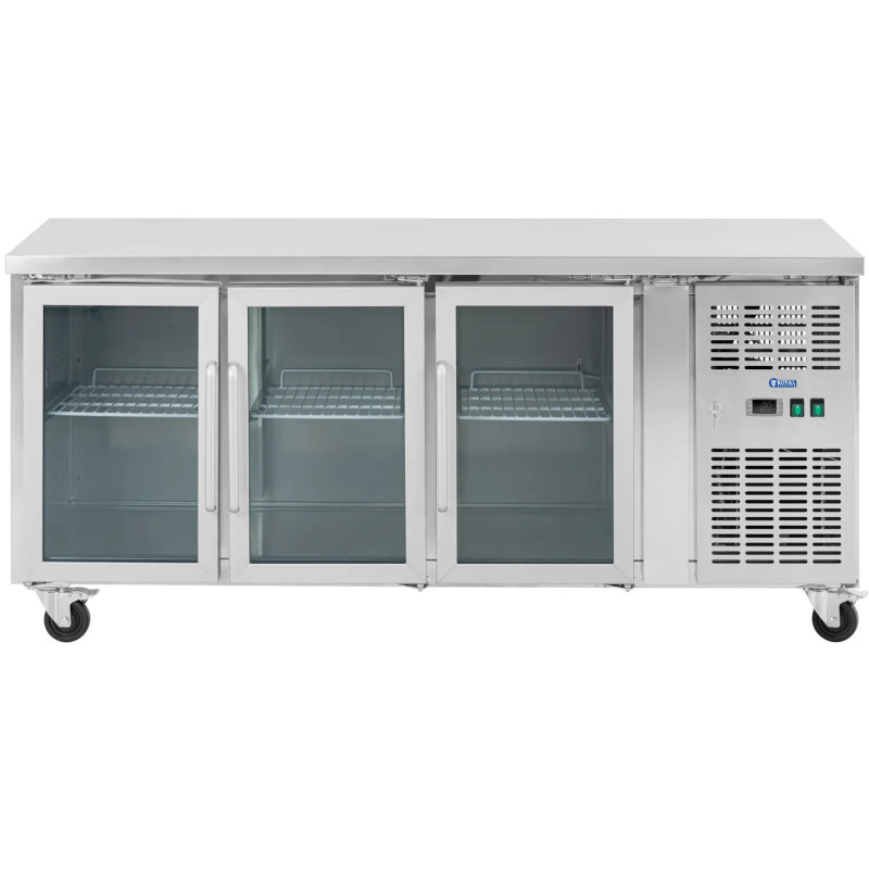 Šaldomas stalas ant ratų 3 durys įstiklintos 410 l 179,5 x 73 x 85 cm