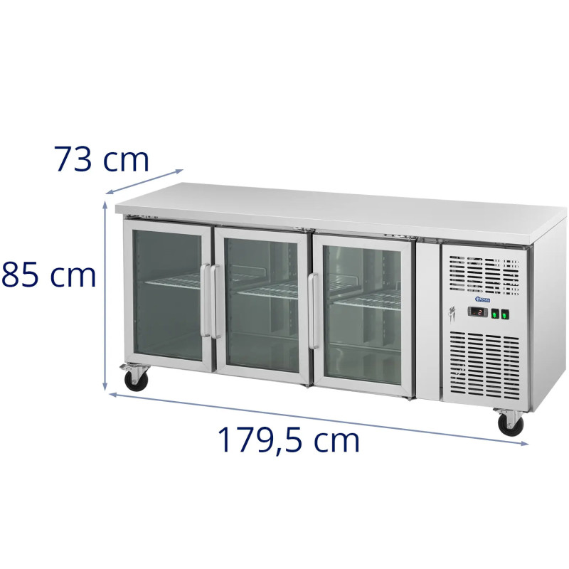 Šaldomas stalas ant ratų 3 durys įstiklintos 410 l 179,5 x 73 x 85 cm