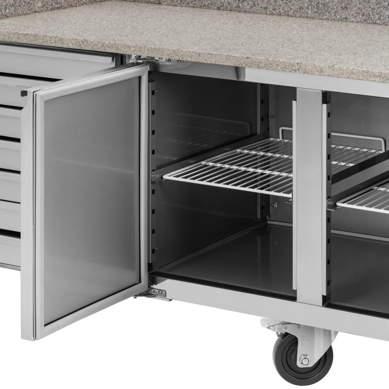Šaldomas picos stalas 2 kameros 7 stalčiai ant ratukų 390 l 202 x 80 x 100 cm
