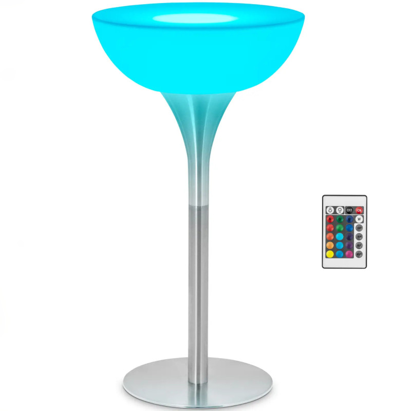 Baterija maitinamas RGBW LED apšviestas klubo baro stalas, skersmuo 60 x 107 cm - baltas apvalus