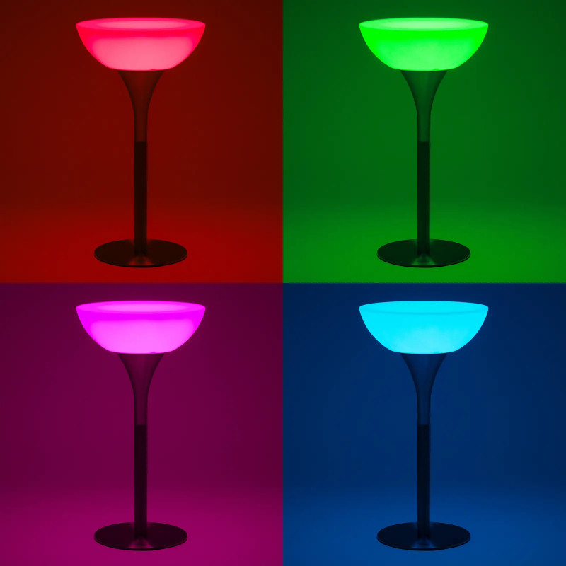Baterija maitinamas RGBW LED apšviestas klubo baro stalas, skersmuo 60 x 107 cm - baltas apvalus