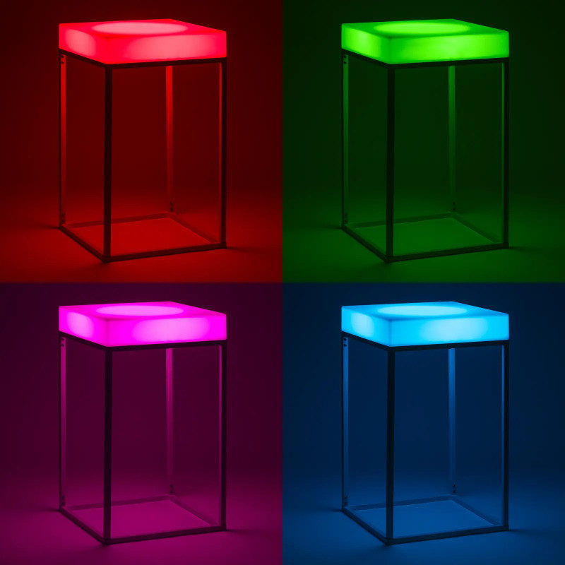 Kvadratinis klubo baro stalas su RGBW LED apšvietimu 60 x 60 x 106 cm