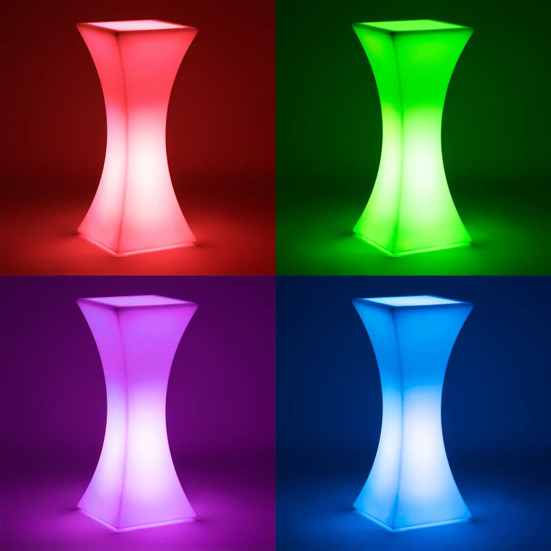 Kvadratinis klubo baro stalas su RGBW LED apšvietimu 45 x 45 x 110 cm