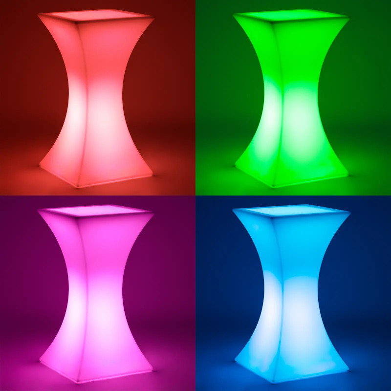 Kvadratinis klubo baro stalas su RGBW LED apšvietimu 60 x 60 x 110 cm