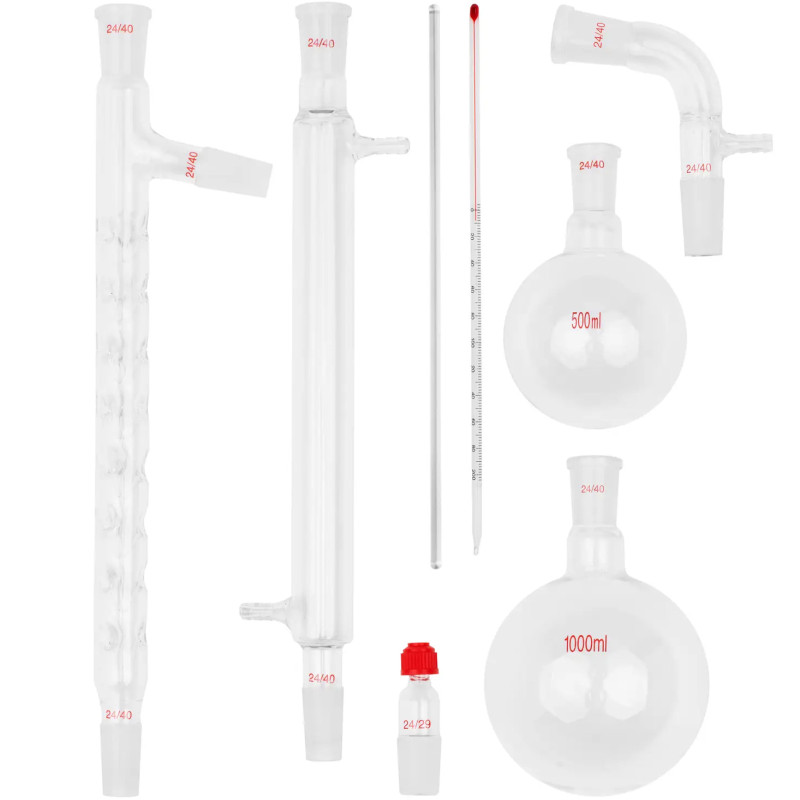Laboratoriniai stikliniai indai distiliavimui, 24/ 40 pjūvis - 14 vnt. rinkinys